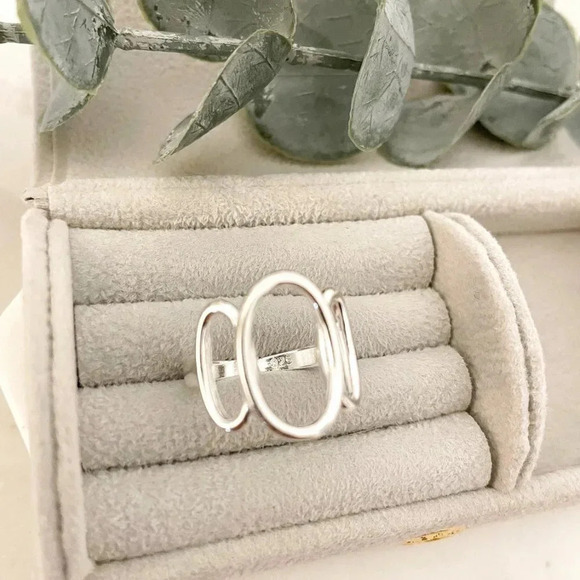 925 Sterling Silver Chunky Ring Oval Round Geometric Minimalist Ring - Picture 3 of 7